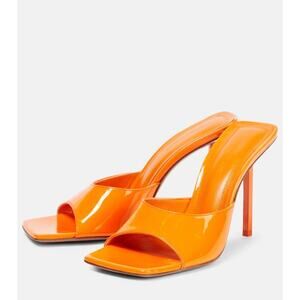 Amina Muaddi Laura 65 Patent Leather Heeled Mule Sandals Orange Size EU 38 US 8